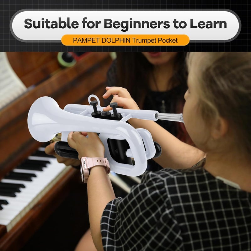 PAMPET DOLPHIN Pocket Trumpet Plastic Bb Trumpet Standard Trumpets for Student Beginner Bb Trumpets Instrument (White) - Image 2